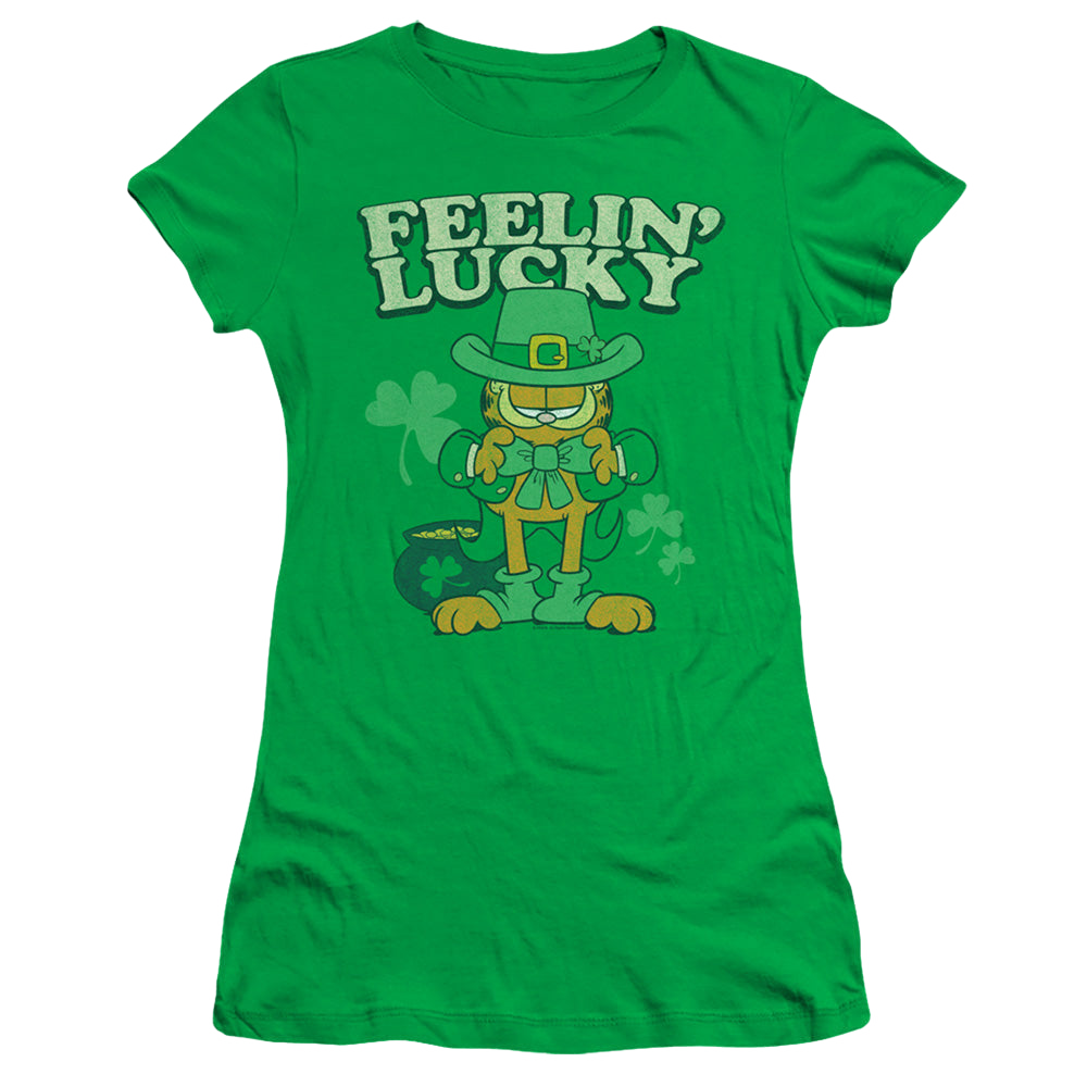 Garfield Feelin Lucky - Juniors T-Shirt Juniors T-Shirt Garfield   