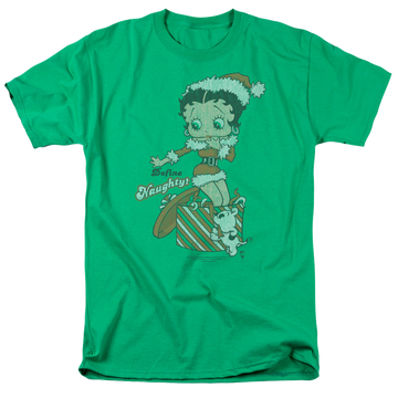 Kelly green men's regular fit t-shirt with Betty Boop Define Naughty graphic