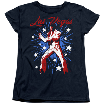Navy women's t-shirt with Elvis Presley Vegas Superstar graphic