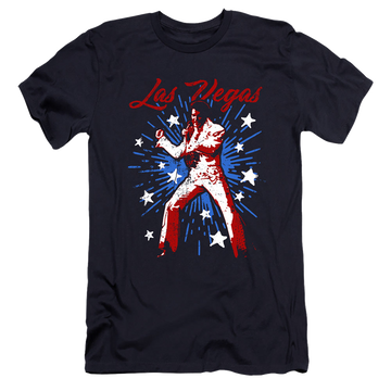 Navy men's premium slim fit t-shirt with Elvis Presley Vegas Superstar graphic