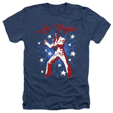 Navy men's heather t-shirt with Elvis Presley Vegas Superstar graphic