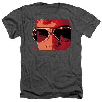 Charcoal men's heather t-shirt with Elvis Presley Up Close graphic