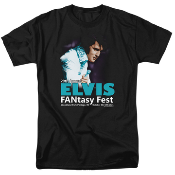Black men's regular fit t-shirt with Elvis Presley Fantasy Fest 2021 graphic