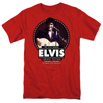 Red men's regular fit t-shirt with Elvis Presley Elvis Fantasy Fest 2019 graphic
