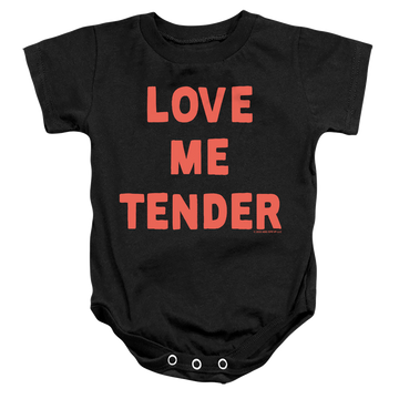 Black baby bodysuit with Elvis Presley Love Me Tender graphic