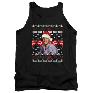 Black men's tank with Elvis Presley Ugly Christmas Sweater graphic