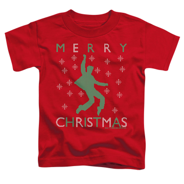 Red toddler t-shirt with Elvis Presley Dancing Ugly Christmas graphic