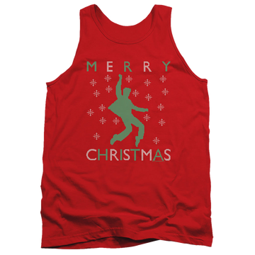 Red men's tank with Elvis Presley Dancing Ugly Christmas graphic