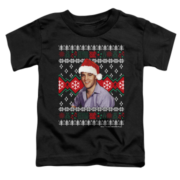 Black toddler t-shirt with Elvis Presley Ugly Christmas Sweater graphic