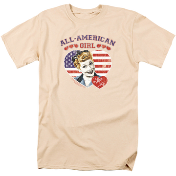 Cream men's regular fit t-shirt with I Love Lucy All American graphic