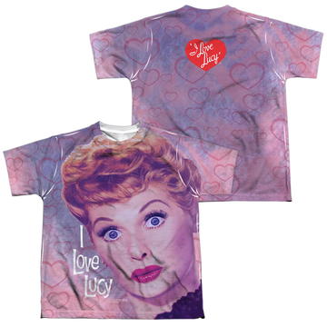 I Love Lucy Funny Hearts youth all-over print t-shirt for ages 8 to 12