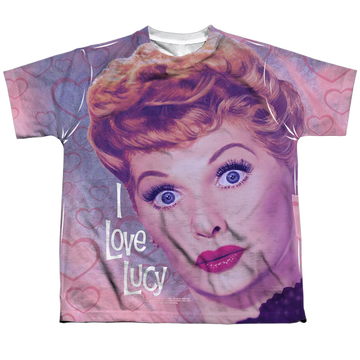 I Love Lucy Funny Hearts youth all-over print t-shirt for ages 8 to 12