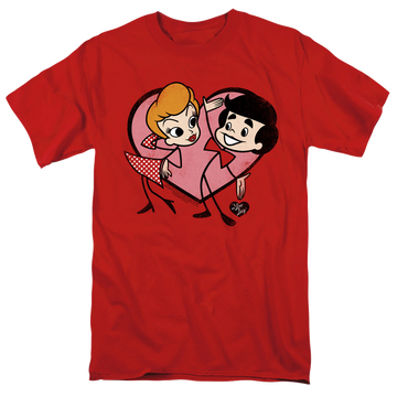 Red men's regular fit t-shirt with I Love Lucy Cartoon Love graphic