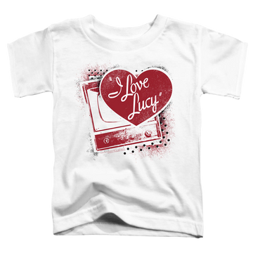 White toddler t-shirt with I Love Lucy Spray Paint Heart graphic