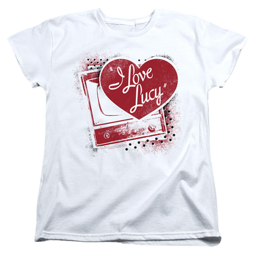 White women's t-shirt with I Love Lucy Spray Paint Heart graphic
