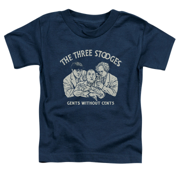 Navy kid's t-shirt for ages 4 to 7 with The Three Stooges Without Cents graphic