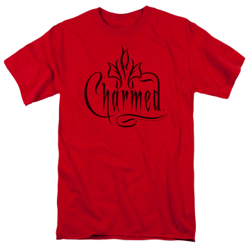 Red men's regular fit t-shirt with Charmed Logo graphic