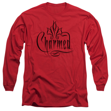 Red men's long sleeve t-shirt with Charmed Logo graphic