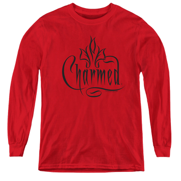 Red youth long sleeve t-shirt with Charmed Logo graphic