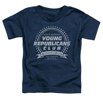 Navy kid's t-shirt for ages 4 to 7 with Family Ties Young Republicans Club graphic
