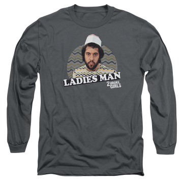 Charcoal men's long sleeve t-shirt with 2 Broke Girls Ladies Man graphic