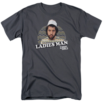 Charcoal men's regular fit t-shirt with 2 Broke Girls Ladies Man graphic