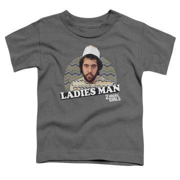 Charcoal kid's t-shirt for ages 4 to 7 with 2 Broke Girls Ladies Man graphic