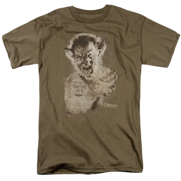 Safari green men's regular fit t-shirt with Grimm Murcielago Sketch graphic