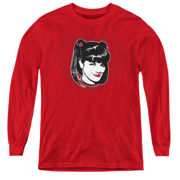 Red youth long sleeve t-shirt with NCIS Abby Heart graphic