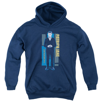 Navy youth hoodie for ages 8 to 12 with The Mentalist Patrick Jane graphic