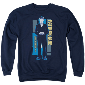 Navy men's crewneck sweatshirt with The Mentalist Patrick Jane graphic