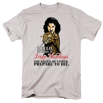 Silver men's regular fit t-shirt with The Princess Bride Hello graphic