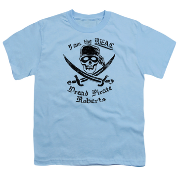 Light blue youth t-shirt for ages 8 to 12 with The Princess Bride The Real Dpr graphic