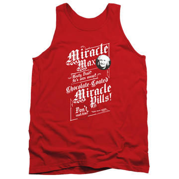 Red men's tank with The Princess Bride Miracle Max graphic