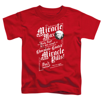 Red kid's t-shirt for ages 4 to 7 with The Princess Bride Miracle Max graphic