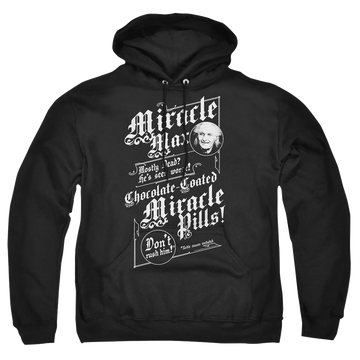 Black pullover hoodie with The Princess Bride Miracle Max graphic