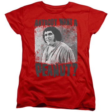 Red women's t-shirt with The Princess Bride A Giant Snack graphic