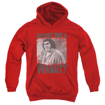 Red youth hoodie for ages 8 to 12 with The Princess Bride A Giant Snack graphic