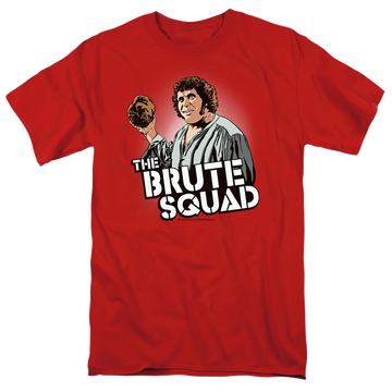 Red men's regular fit t-shirt with The Princess Bride Brute Squad graphic
