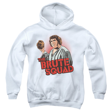 White youth hoodie for ages 8 to 12 with The Princess Bride Brute Squad graphic