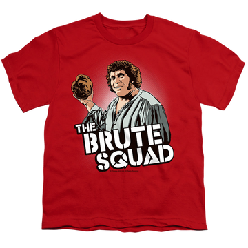 Red youth t-shirt for ages 8 to 12 with The Princess Bride Brute Squad graphic