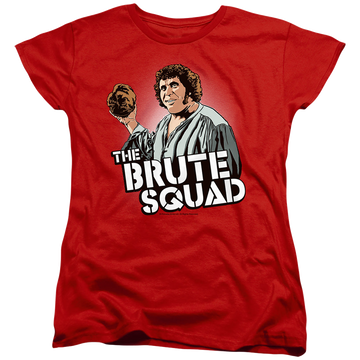 Red women's t-shirt with The Princess Bride Brute Squad graphic