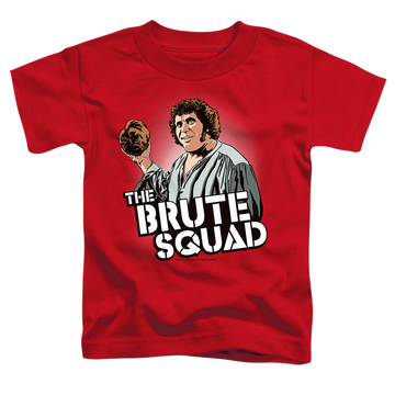 Red kid's t-shirt for ages 4 to 7 with The Princess Bride Brute Squad graphic