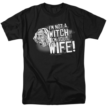 Black men's regular fit t-shirt with The Princess Bride Not A Witch graphic
