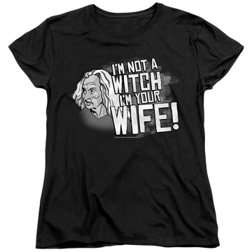 Black women's t-shirt with The Princess Bride Not A Witch graphic