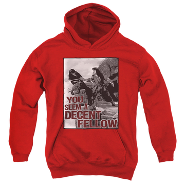 Red youth hoodie for ages 8 to 12 with The Princess Bride Fellow graphic