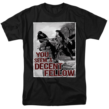 Black men's regular fit t-shirt with The Princess Bride Fellow graphic