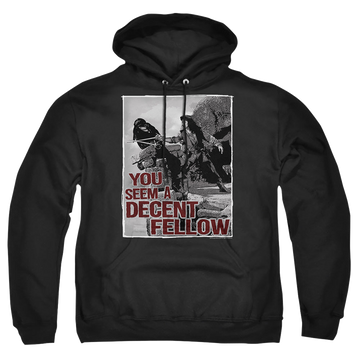 Black pullover hoodie with The Princess Bride Fellow graphic
