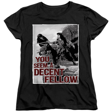 Black women's t-shirt with The Princess Bride Fellow graphic