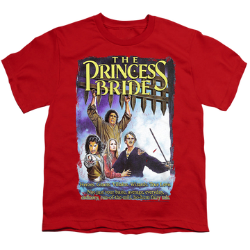 Red youth t-shirt for ages 8 to 12 with The Princess Bride Alt Poster graphic